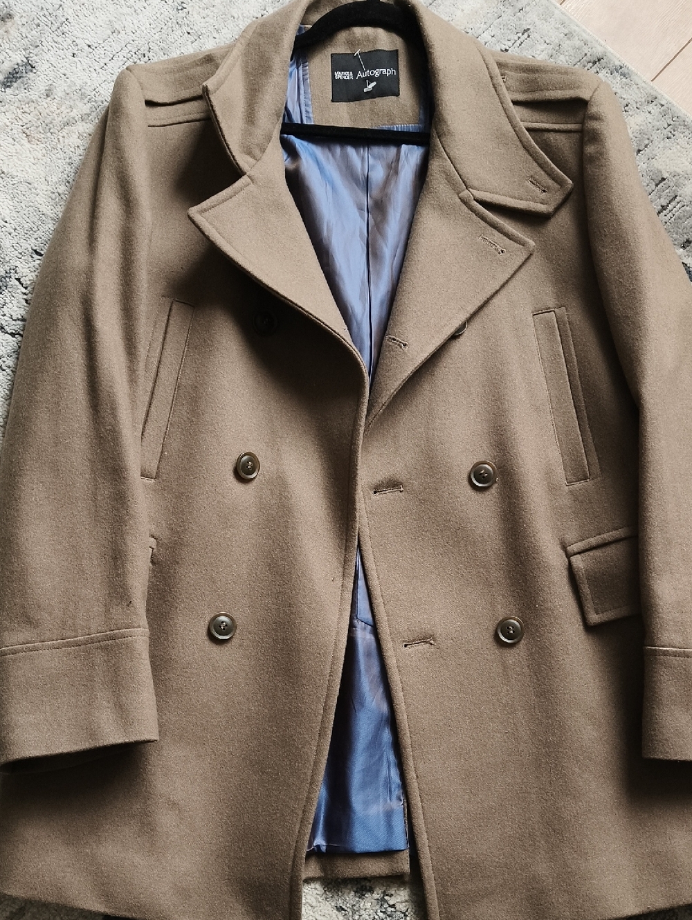 Autograph Men's Double-Breasted Wool Blend Coat in Olive Brown